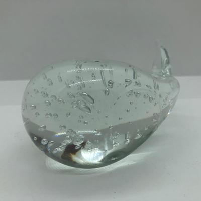 LOT 30D: Vintage Signed Marcolin Glass Fish Paperweight & Glass Whale Paperweights