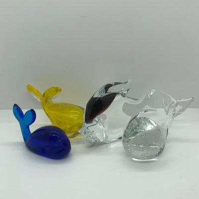 LOT 30D: Vintage Signed Marcolin Glass Fish Paperweight & Glass Whale Paperweights