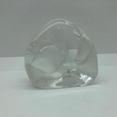 LOT 32D: Signed Mats Jonasson Art Crystal Relief Paperweights w/ Glass Birds