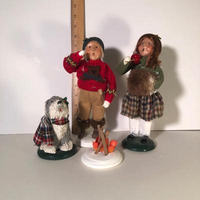 LOT 77G: Byer's Choice The Carolers w/ Box - 2001 Child w/ Marshmallow (#39/100) w/ Campfire, 1987 Old English Sheepdog & Girl w/ Candy...