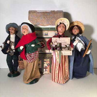 LOT 79G: Byer's Choice The Carolers w/ Box - 2007 Lace and Ribbon Vendor, 2000 Artist, 1998 Woman w/ Candles & 1998 Candlestick Maker