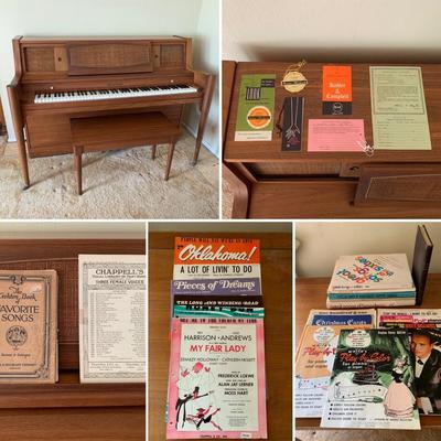 LOT 95 L: Kohler & Campbell Waldorf Piano & Bench W/ Antique & Vintage Song Books & Sheet Music Collection