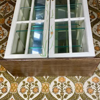 LOT 109 L: Vintage French Country Arch Top Mirrored Hand Painted Wall Curio Display Cabinet