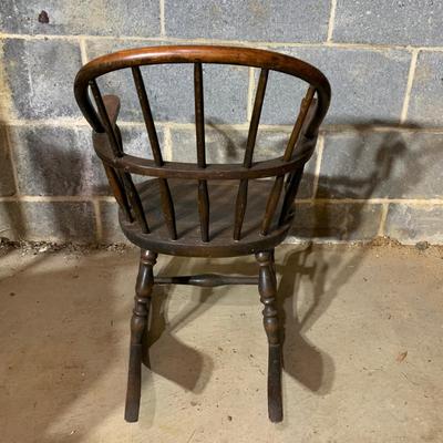 LOT 112 B: Vintage Frank Wisig Chest, Matilda Round Back Spindle Children's Rocking Chair, & Cricket Style Ladder Back Children's Rocking...