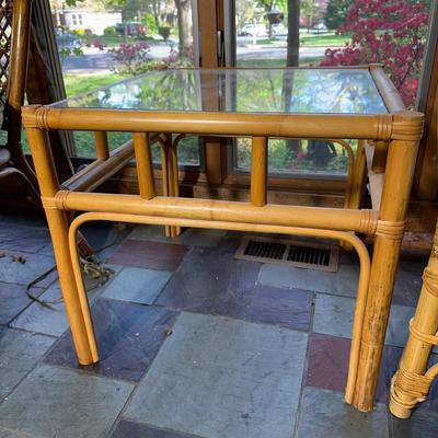 LOT 130P: Vintage Rattan Furniture - Side Table, Lamp, Chairs & More