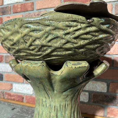 LOT 133P: Ceramic Leaf & Bird Fountain w/ Garden Statues