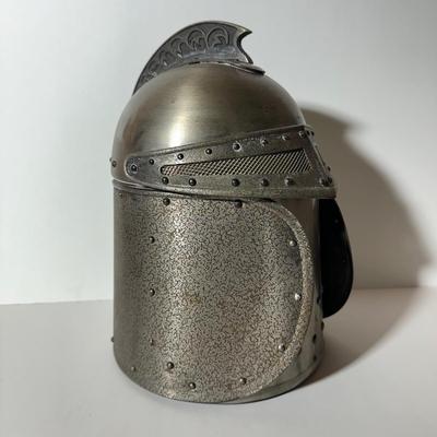 LOT 140G: Camelot Pewtertone Medieval Helmet Ice Bucket w/ Glasses