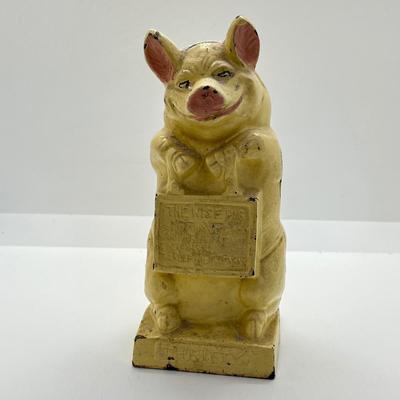 LOT 176G: Vintage 1930s Hubley Cast Iron Thrifty The Wise Pig Bank