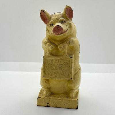 LOT 176G: Vintage 1930s Hubley Cast Iron Thrifty The Wise Pig Bank