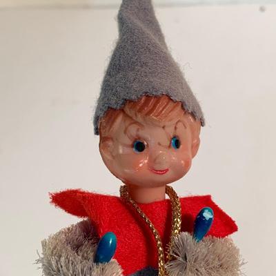 LOT 198 B: 1960's Josef Original Flocked Christmas Mice, 1986 Hallmark Santa Sewn Toy, & Vintage Shelf Elves/Knee Huggers