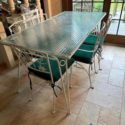 LOT 210K: Old Castle Tempered Glass Top Dining Table w/ 6 Chairs
