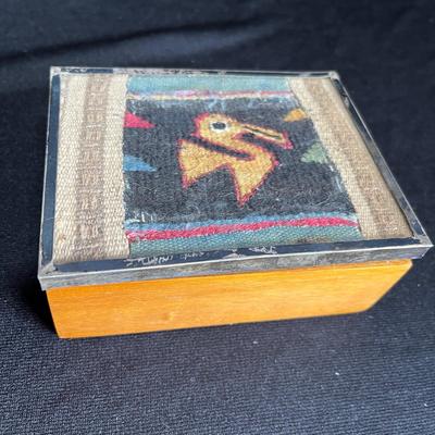 Wood trinket box with tapestry