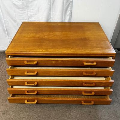 677 Mid-Century Modern Oak Flat File Cabinet