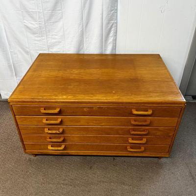 677 Mid-Century Modern Oak Flat File Cabinet