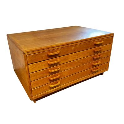 677 Mid-Century Modern Oak Flat File Cabinet