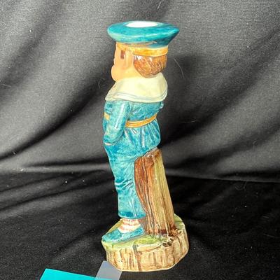 Antique Majolica Palmer Cox Brownie Sailor Defender Candle Holder Candlestick