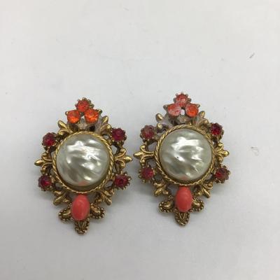 Red and orange vintage clip on earrings