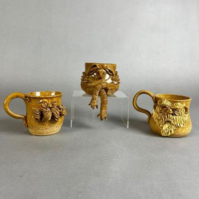 681 Vintage Handcrafted Signed Stoneware Mugs