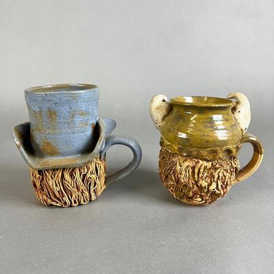 682 Vintage Handcrafted 3D Face Stoneware Mugs
