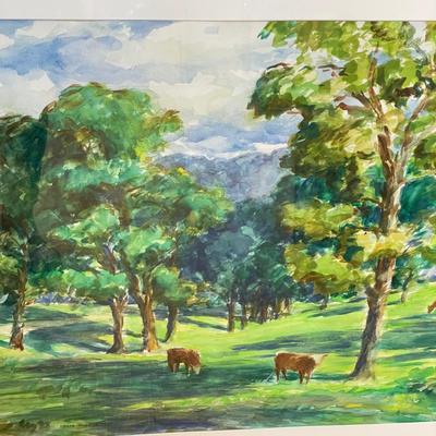 "Pasture" Signed by David Parker, Matted and Framed (S-SS)