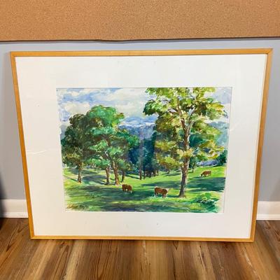 "Pasture" Signed by David Parker, Matted and Framed (S-SS)