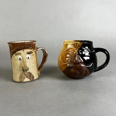 687 Vintage Handcrafted 3D Face Stoneware Mugs
