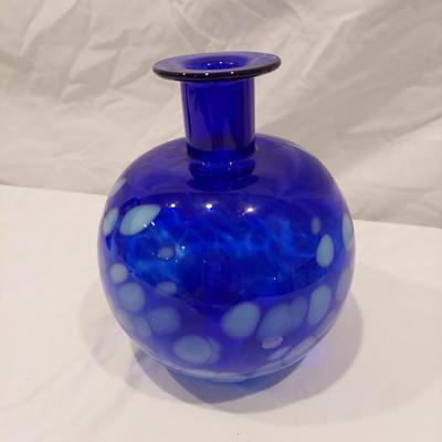 Signed Cobalt Blue Blown Glass Vase & Mother W/ Child Statue (LR-BBL)