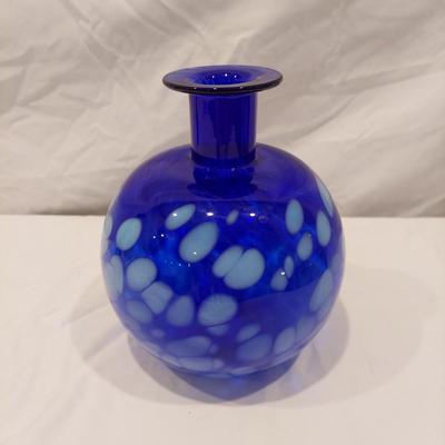 Signed Cobalt Blue Blown Glass Vase & Mother W/ Child Statue (LR-BBL)