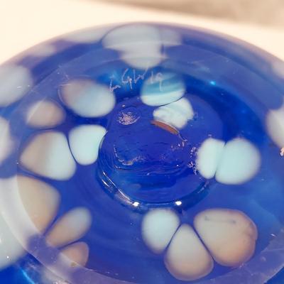 Signed Cobalt Blue Blown Glass Vase & Mother W/ Child Statue (LR-BBL)