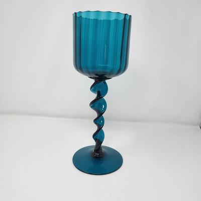 MCM Teal Glass Candleholder