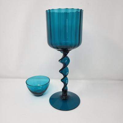 MCM Teal Glass Candleholder