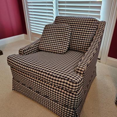 Pair of Matching Blue Check Fabric Rolling Armchairs (P-JS)