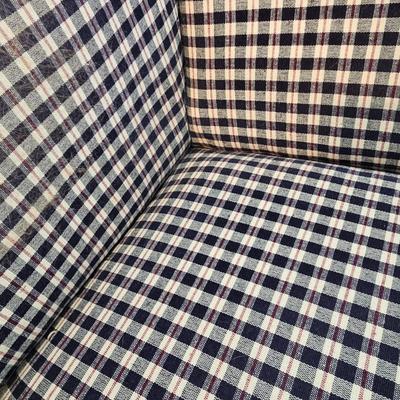 Pair of Matching Blue Check Fabric Rolling Armchairs (P-JS)