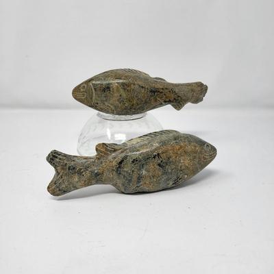 Pair of Stone Carved Fish Sculptures