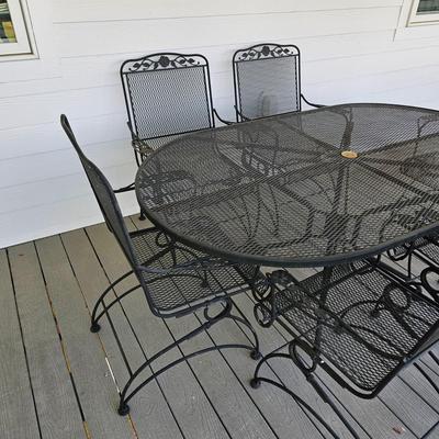Black Oval Wrought Iron Patio Table + Six Chairs (OP-JS)
