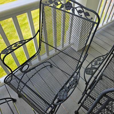 Black Oval Wrought Iron Patio Table + Six Chairs (OP-JS)