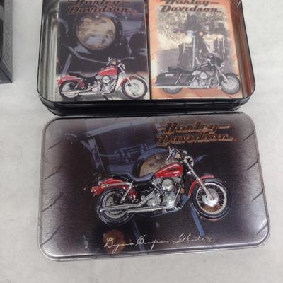 Harley Davidson Collectables- Dart Set in Tin, Playing Cards in Tin, Holiday Ornaments (#40)