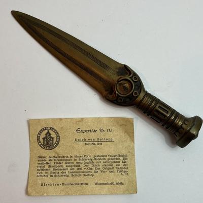 Vintage/Antique German Solid Bronze BK Letter Opener 9" as Pictured.