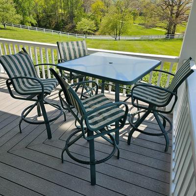 Tropitone Tall Square Patio Table + Four Swivel Chairs (OP-JS)