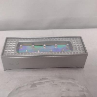 Glass Sturgis Rally Motorcycle and American Flag Design Paperweight with Lighted Display Platform (#45)