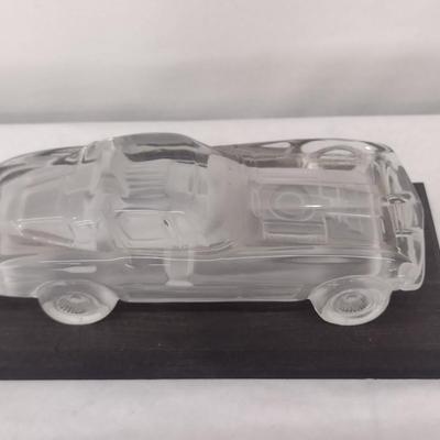 Vintage Crystal Hof Bauer Sports Car on Wooden Base (#46)