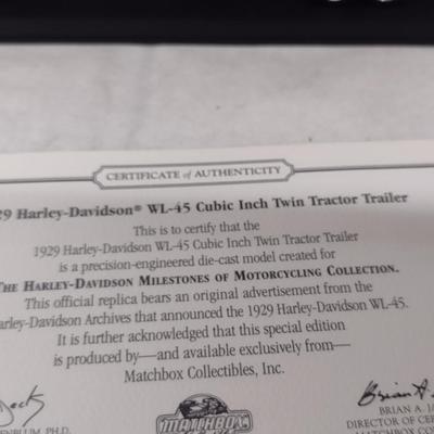 Harley Davidson 1929 WL-45 Cubic Inch Twin Tractor Trailer with COA and Original Box (#51)