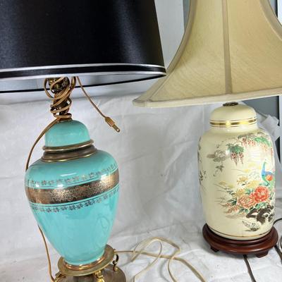 MCM pink Murano Glass Lamps, Turquoise ceramic brass table lamps