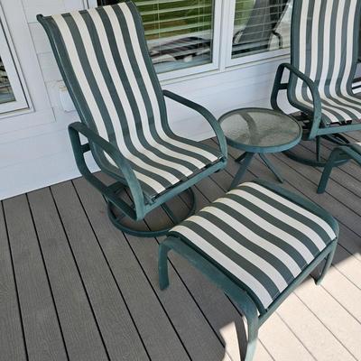 Tropitone Green/White Patio Rockers, Foot Stools & Table (OP-JS)