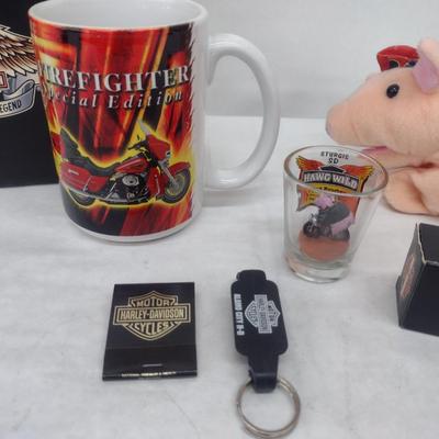 Collection of Harley Davidson Collectibles- Mug, Beanie Pig, Pewter Train, Shot Glass (#58)