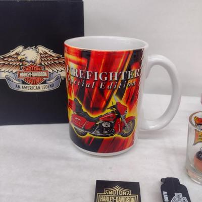 Collection of Harley Davidson Collectibles- Mug, Beanie Pig, Pewter Train, Shot Glass (#58)