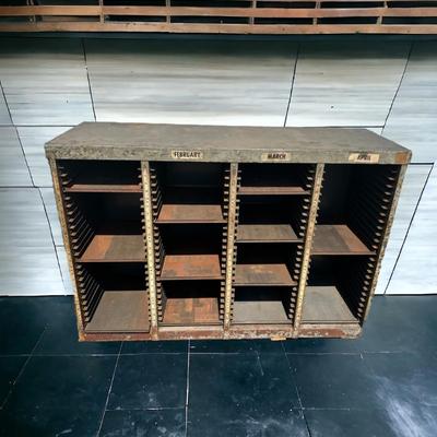 Antique Heavy Metal Printer Cabinet with metal slats