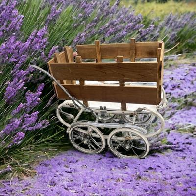 Antique repurposed pram - to a garden cart