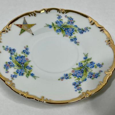 Vintage Teacup and Saucer Blue Flowers signed by meeting members