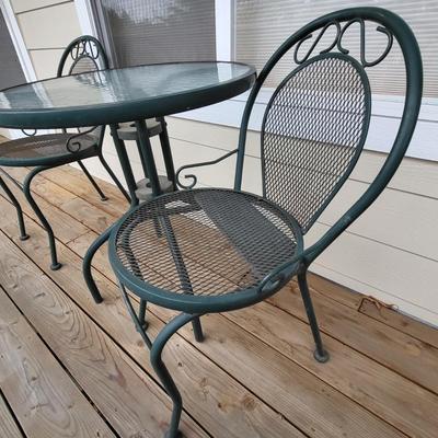 Outdoor Metal & Glass Top Bistro Table & Chairs Set